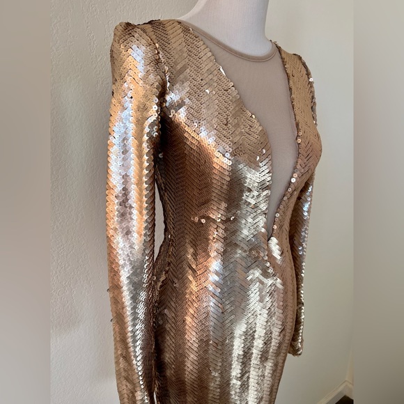 Muted Gold Sequin Bodycon Dress - Picture 6 of 8